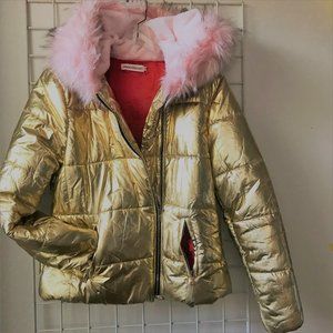 Gold Puffer w Pink Fur Hood